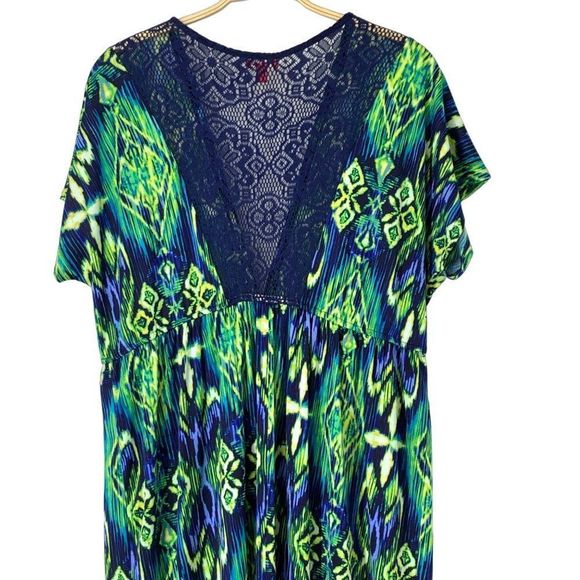 Bongo Size 1X Plus Jr Maxi Dress Tribal Athnic Print Vneck Plunge Short Sleeve 4 - Picture 7 of 10